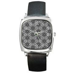 Black And White Pattern Square Metal Watch