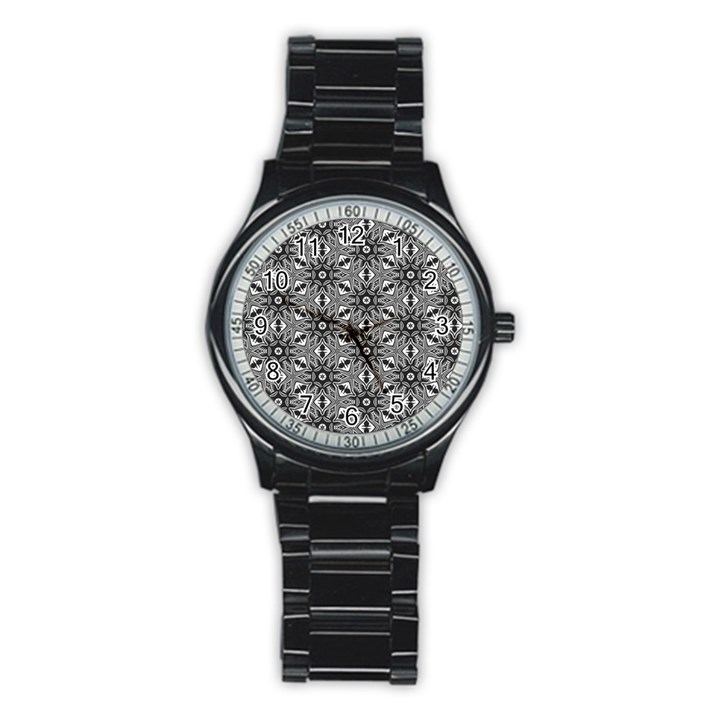 Black And White Pattern Stainless Steel Round Watch