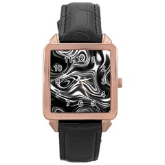 Wave Abstract Lines Rose Gold Leather Watch 