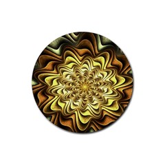 Fractal Flower Petals Gold Rubber Coaster (round) 