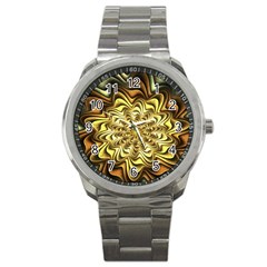 Fractal Flower Petals Gold Sport Metal Watch by HermanTelo