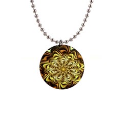 Fractal Flower Petals Gold 1  Button Necklace