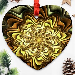 Fractal Flower Petals Gold Heart Ornament (two Sides)