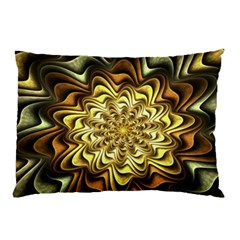 Fractal Flower Petals Gold Pillow Case by HermanTelo