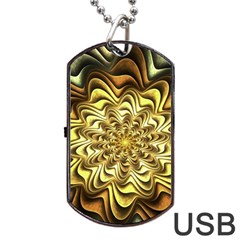 Fractal Flower Petals Gold Dog Tag Usb Flash (two Sides)