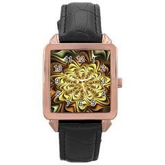 Fractal Flower Petals Gold Rose Gold Leather Watch  by HermanTelo