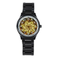 Fractal Flower Petals Gold Stainless Steel Round Watch