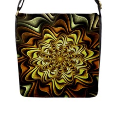 Fractal Flower Petals Gold Flap Closure Messenger Bag (l)