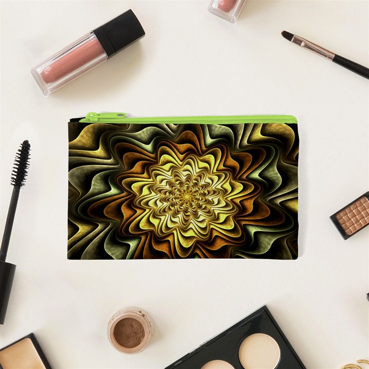 Fractal Flower Petals Gold Cosmetic Bag (XS)