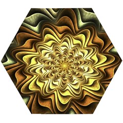 Fractal Flower Petals Gold Wooden Puzzle Hexagon by HermanTelo