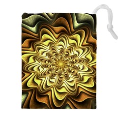 Fractal Flower Petals Gold Drawstring Pouch (4xl) by HermanTelo