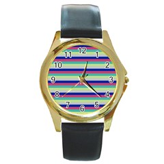 Stripey 6 Round Gold Metal Watch