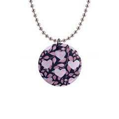 Navy Floral Hearts 1  Button Necklace