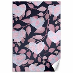 Navy Floral Hearts Canvas 12  X 18 