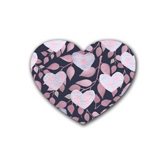 Navy Floral Hearts Rubber Coaster (heart)  by mccallacoulture