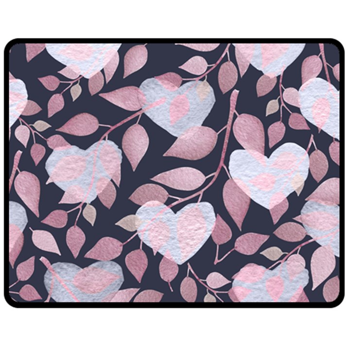 Navy Floral Hearts Fleece Blanket (Medium) 