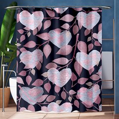 Navy Floral Hearts Shower Curtain 60  X 72  (medium)  by mccallacoulture