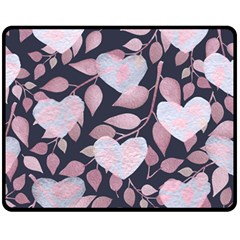 Navy Floral Hearts Double Sided Fleece Blanket (medium)  by mccallacoulture