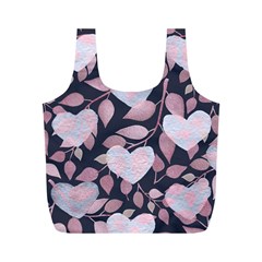 Navy Floral Hearts Full Print Recycle Bag (m)