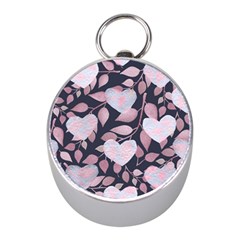 Navy Floral Hearts Mini Silver Compasses