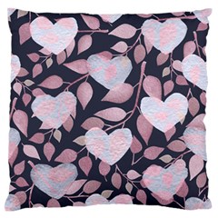 Navy Floral Hearts Large Flano Cushion Case (two Sides) by mccallacoulture