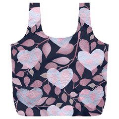 Navy Floral Hearts Full Print Recycle Bag (xxl) by mccallacoulture