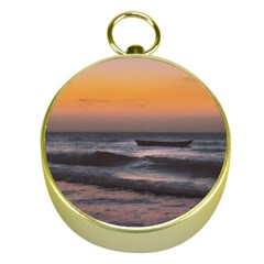 Seascape Sunset At Jericoacoara, Ceara, Brazil Gold Compasses by dflcprintsclothing