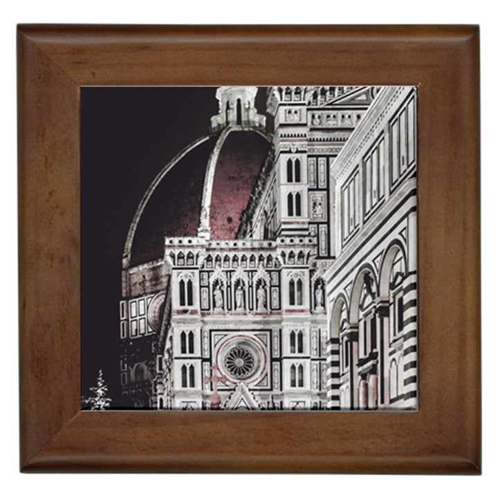 Santa Maria Del Fiore  Cathedral At Night, Florence Italy Framed Tile