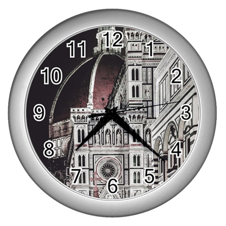 Santa Maria Del Fiore  Cathedral At Night, Florence Italy Wall Clock (Silver)