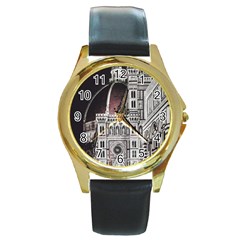 Santa Maria Del Fiore  Cathedral At Night, Florence Italy Round Gold Metal Watch by dflcprints