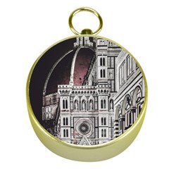 Santa Maria Del Fiore  Cathedral At Night, Florence Italy Gold Compasses by dflcprints