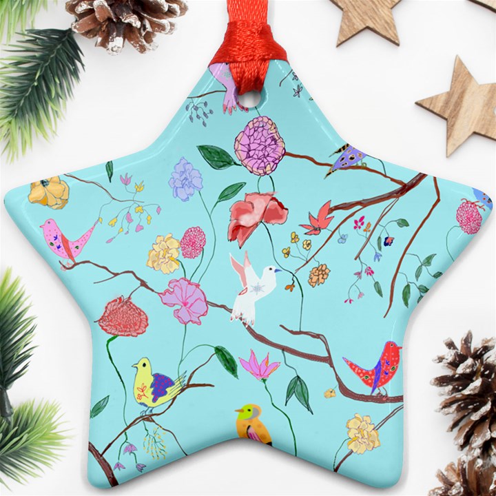 Birds And Flowers Star Ornament (Two Sides)