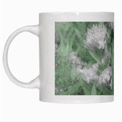 Green And White Textured Botanical Motif Manipulated Photo White Mugs