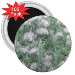 Green And White Textured Botanical Motif Manipulated Photo 3  Magnets (100 Pack)