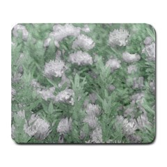 Green And White Textured Botanical Motif Manipulated Photo Large Mousepads by dflcprintsclothing