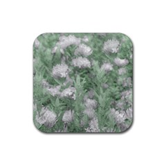 Green And White Textured Botanical Motif Manipulated Photo Rubber Coaster (square)  by dflcprintsclothing