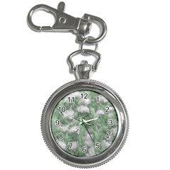 Green And White Textured Botanical Motif Manipulated Photo Key Chain Watches by dflcprintsclothing