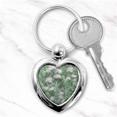 Green And White Textured Botanical Motif Manipulated Photo Key Chain (heart) by dflcprintsclothing