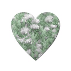 Green And White Textured Botanical Motif Manipulated Photo Heart Magnet by dflcprintsclothing