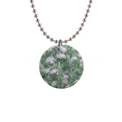 Green And White Textured Botanical Motif Manipulated Photo 1  Button Necklace by dflcprintsclothing