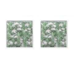 Green And White Textured Botanical Motif Manipulated Photo Cufflinks (square)