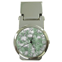 Green And White Textured Botanical Motif Manipulated Photo Money Clip Watches by dflcprintsclothing