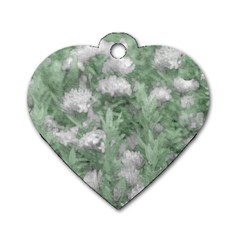 Green And White Textured Botanical Motif Manipulated Photo Dog Tag Heart (two Sides)