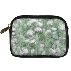 Green And White Textured Botanical Motif Manipulated Photo Digital Camera Leather Case