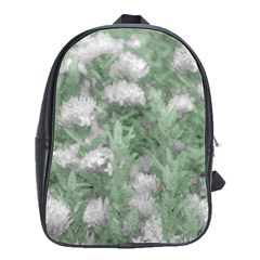 Green And White Textured Botanical Motif Manipulated Photo School Bag (large)