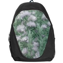 Green And White Textured Botanical Motif Manipulated Photo Backpack Bag