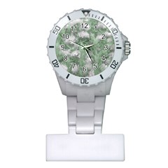 Green And White Textured Botanical Motif Manipulated Photo Plastic Nurses Watch by dflcprintsclothing