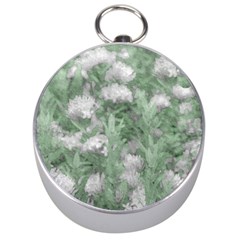 Green And White Textured Botanical Motif Manipulated Photo Silver Compasses by dflcprintsclothing