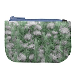 Green And White Textured Botanical Motif Manipulated Photo Large Coin Purse