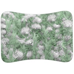 Green And White Textured Botanical Motif Manipulated Photo Velour Seat Head Rest Cushion by dflcprintsclothing